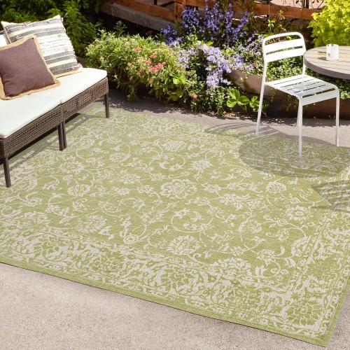 Tela Bohemian Textured Weave Floral Indoor/Outdoor Area Rug