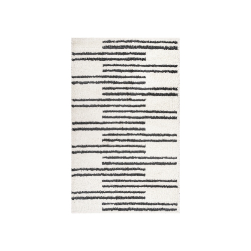 Image 1 of 10.. Petra Stripe Geometric Shag Area Rug