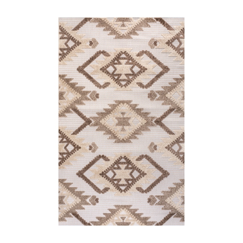 Sumak High-Low Pile Neutral Diamond Kilim Area Rug