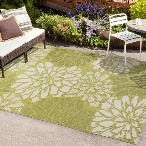Tapis moderne tissé texturé à motif floral pour l'intérieur et l'extérieur Zinnia