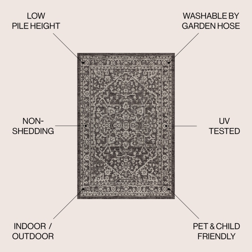 Tapis d'intérieur/d'extérieur à motif de médaillon Malte Bohemian texturé