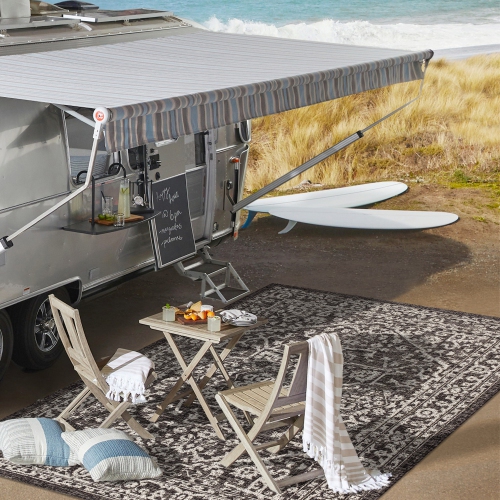 Tapis d'intérieur/d'extérieur à motif de médaillon Malte Bohemian texturé