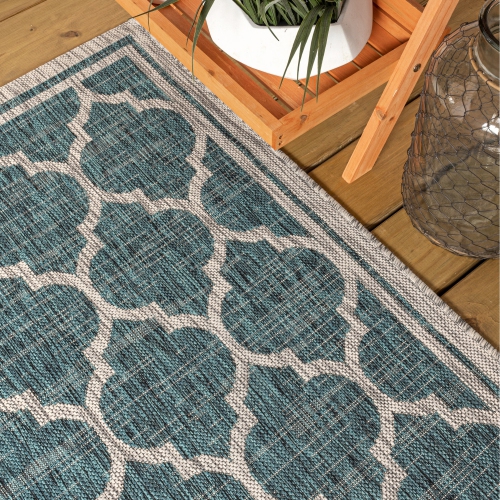 Tapis d'intérieur/d'extérieur Trebol Moroccan Trellis Textured Weave