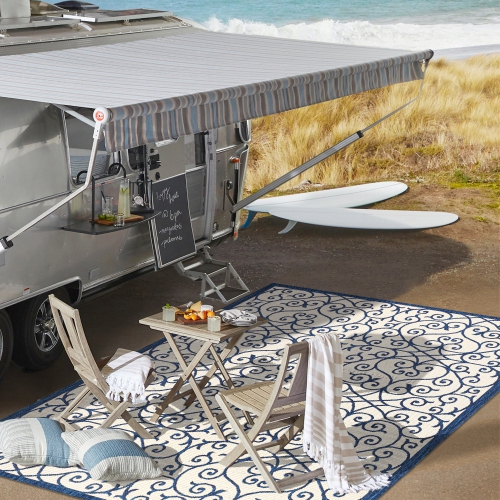 Tapis d'intérieur/d'extérieur en filigrane texturé de style rétro de Madrid