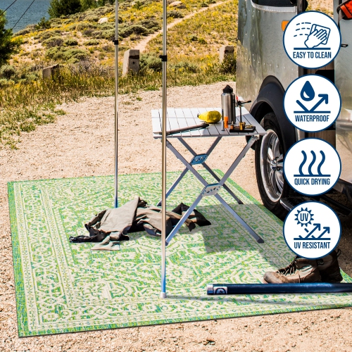 Tapis d'intérieur/d'extérieur Sinjuri à motif de médaillon texturé