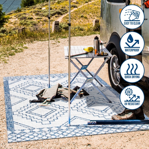 Tapis d'intérieur/d'extérieur à motif de médaillon tribal en diamant de Marokko