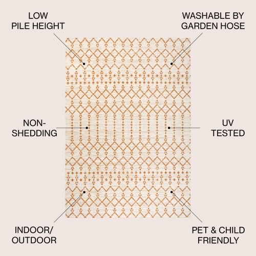 Tapis carré intérieur/extérieur à motif géométrique tressé marocain Ourika