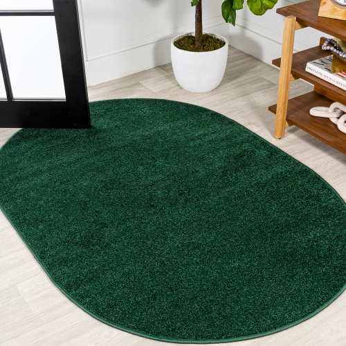 Haze Solid Low Pile Area Rug Emerald