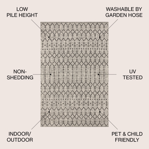 Ourika Moroccan Geometric Textured Weave Indoor/Outdoor Round Rug