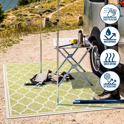 Tapis d'intérieur/d'extérieur Trebol Moroccan Trellis Textured Weave