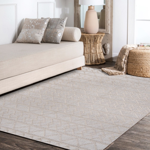 Aylan High-Low Pile Knotted Trellis Geometric Indoor/Outdoor Area Rug