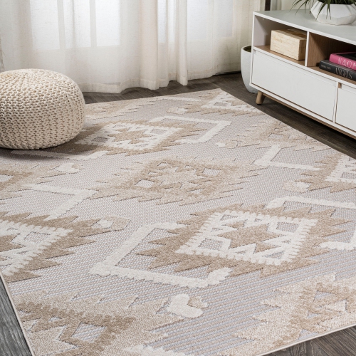 Tapis Sumak à motif de velours neutre et haut et bas, motif de losanges