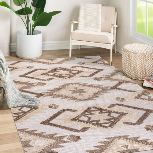 Tapis Sumak à motif de velours neutre et haut et bas, motif de losanges