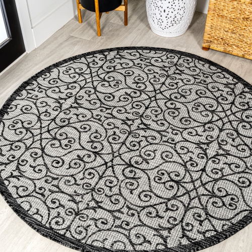 Tapis rond intérieur/extérieur en filigrane texturé de style rétro de Madrid
