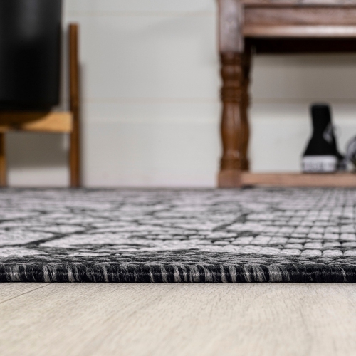 Tapis rond intérieur/extérieur en filigrane texturé de style rétro de Madrid