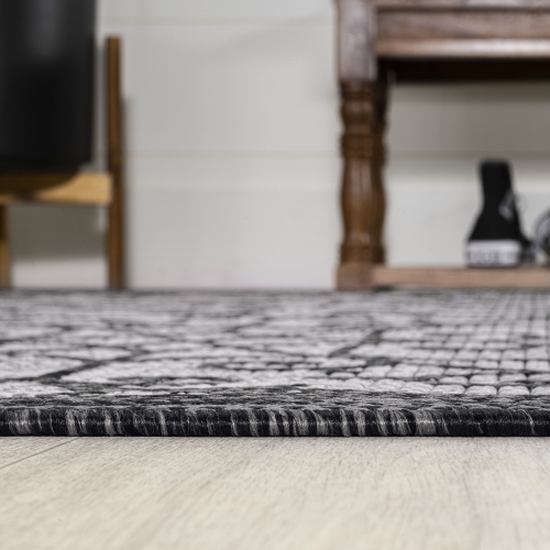 Tapis rond intérieur/extérieur en filigrane texturé de style rétro de Madrid