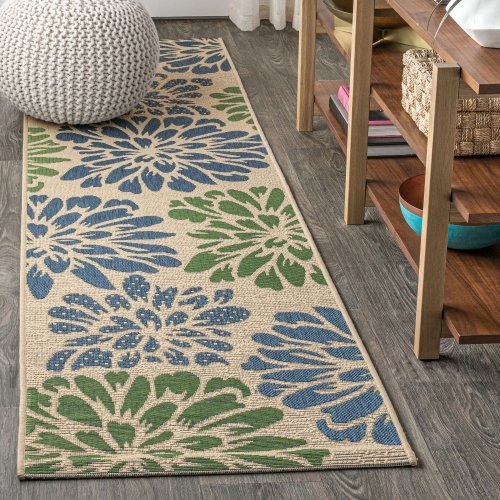 Tapis moderne tissé texturé à motif floral pour l'intérieur et l'extérieur Zinnia