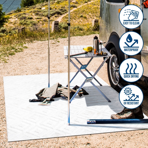 Tapis d'intérieur/d'extérieur en treillis à losanges neutre Portmany