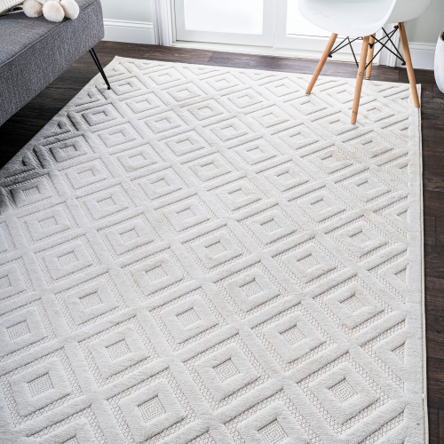 Tapis d'intérieur/d'extérieur en treillis à losanges neutre Portmany