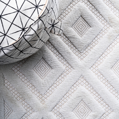 Tapis d'intérieur/d'extérieur en treillis à losanges neutre Portmany
