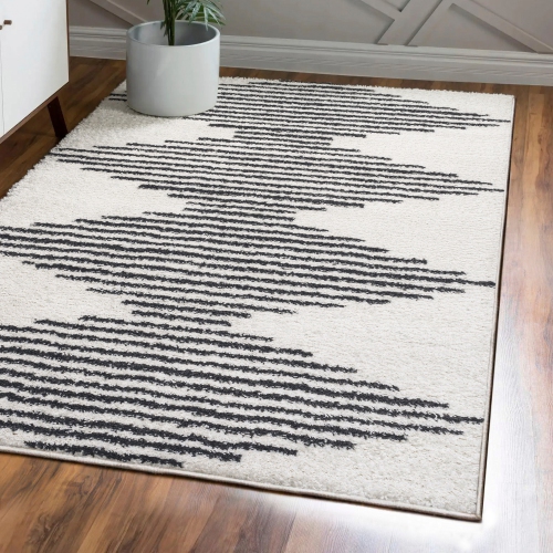 Elm Diamond Stripe Geometric Shag Area Rug