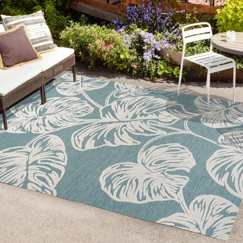 Tobago High-Low Two Tone Monstera Leaf Area Rug