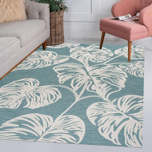 Tobago High-Low Two Tone Monstera Leaf Area Rug
