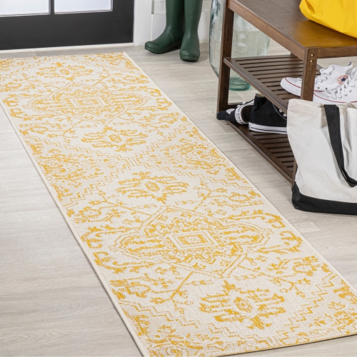 Tapis d'intérieur/d'extérieur à motif de médaillon de Bohemian Estrella, tissage texturé
