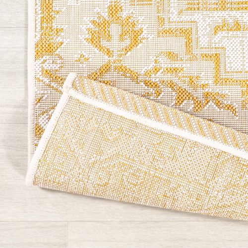 Tapis d'intérieur/d'extérieur à motif de médaillon de Bohemian Estrella, tissage texturé