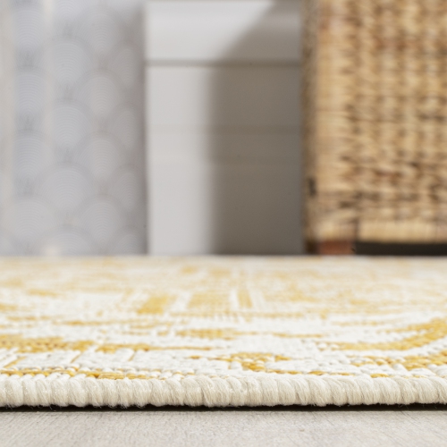 Tapis d'intérieur/d'extérieur à motif de médaillon de Bohemian Estrella, tissage texturé