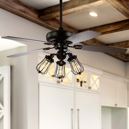 Lucas Caged Metal/Wood LED Ceiling Fan