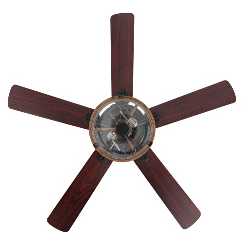 Joanna Rustic Industrial Iron/Woodseeded Glass Mobile Appremote Controlled LED Ceiling Fan
