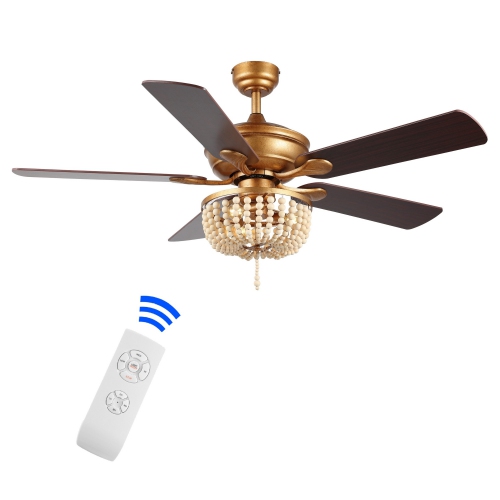 Erin Rustic Farmhouse Iron/Wood Bead Mobile Appremote Controlled LED Ceiling Fan