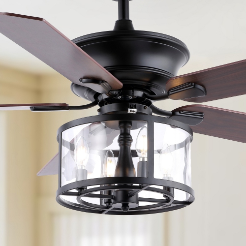Braxton Farmhouse Industrial Iron Drum Shade LED Ceiling Fan with Remote