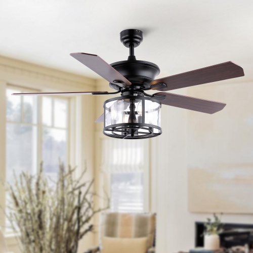 Braxton Farmhouse Industrial Iron Drum Shade LED Ceiling Fan with Remote