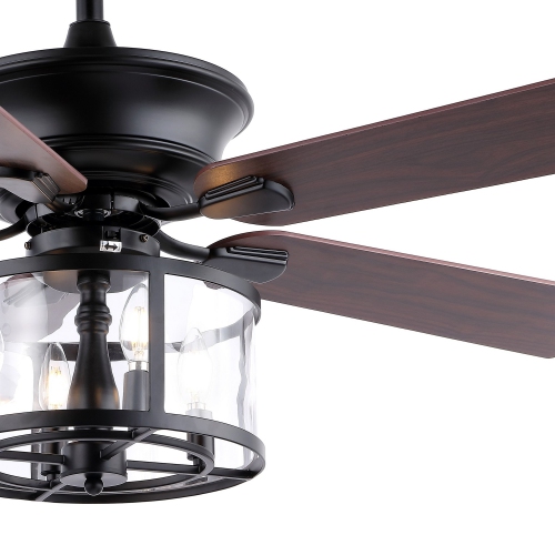 Braxton Farmhouse Industrial Iron Drum Shade LED Ceiling Fan with Remote