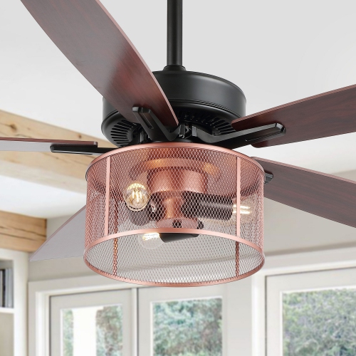Max Farmhouse Industrial Iron/Wood Mobile Appremote Controlled LED Ceiling Fan