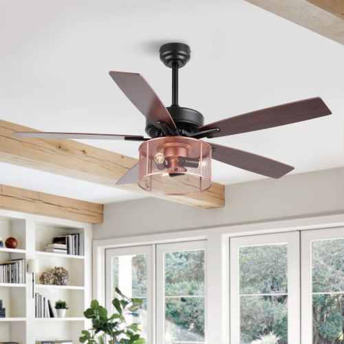 Max Farmhouse Industrial Iron/Wood Mobile Appremote Controlled LED Ceiling Fan