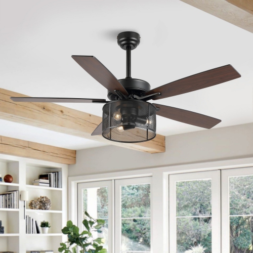 Max Farmhouse Industrial Iron/Wood Mobile Appremote Controlled LED Ceiling Fan