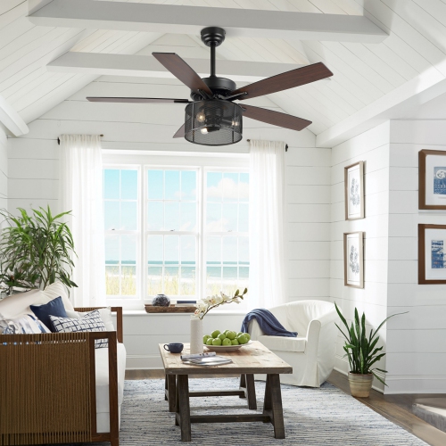 Max Farmhouse Industrial Iron/Wood Mobile Appremote Controlled LED Ceiling Fan