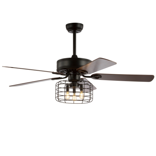 Asher Industrial Metal/Wood LED Ceiling Fan with Remote