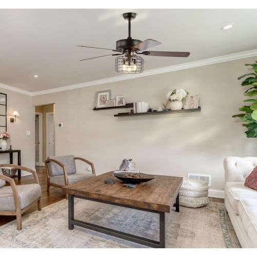 Asher Industrial Metal/Wood LED Ceiling Fan with Remote