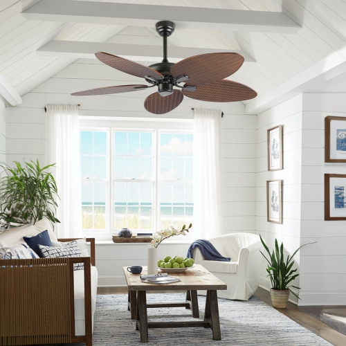Raffles Bohemian Industrial Iron/Plastic Palm Blade Ceiling Fan