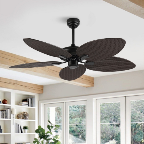 Raffles Bohemian Industrial Iron/Plastic Palm Blade Ceiling Fan