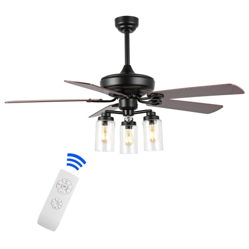 Lucas Rustic Industrial Iron/Woodseeded Glass Mobile Appremote Controlled LED Ceiling Fan