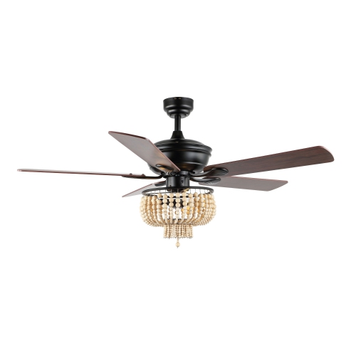 Opal Farmhouse Rustic Wood Bead Shade LED Ceiling Fan with Remote