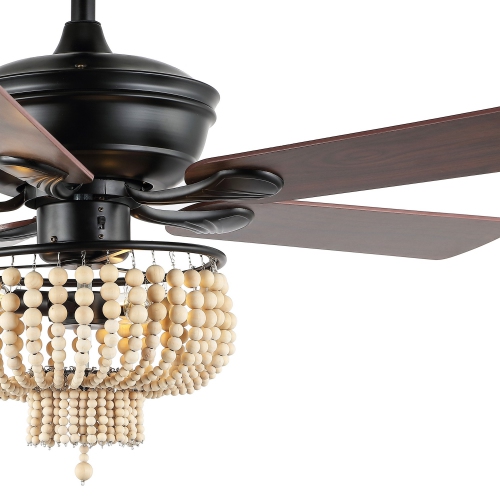 Opal Farmhouse Rustic Wood Bead Shade LED Ceiling Fan with Remote