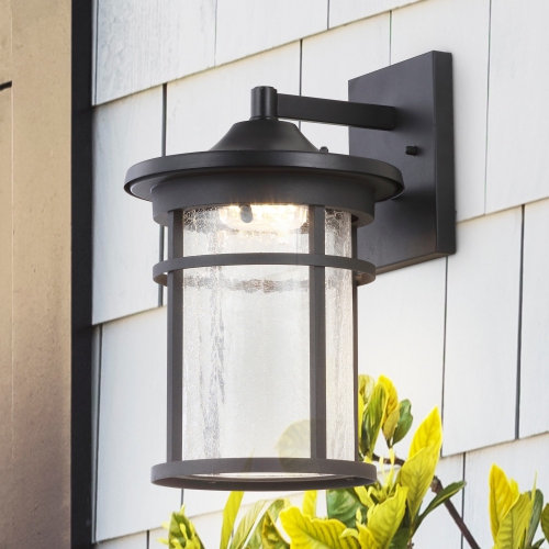 Campo Outdoor Wall Lantern Crackled Glassmetal Integrated LED Wall Sconce