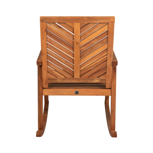 Ned Modern Chevron Back Acacia Wood Patio Outdoor Rocking Chair