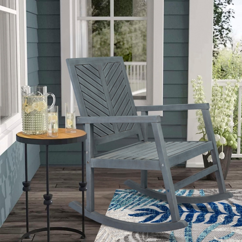 Ned Modern Chevron Back Acacia Patio Outdoor Rocking Chair